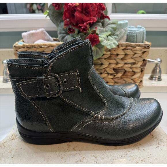 Earth Origins Dayton 10M Green Boots Suede Leather Zip Buckle Detail Preowned - Picture 8 of 15